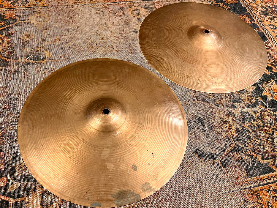 Ultra RARE FLANGE Vintage 1950s Zildjian 14” Hihats 737 786 g Paper Thin “FLANGE HATS.”