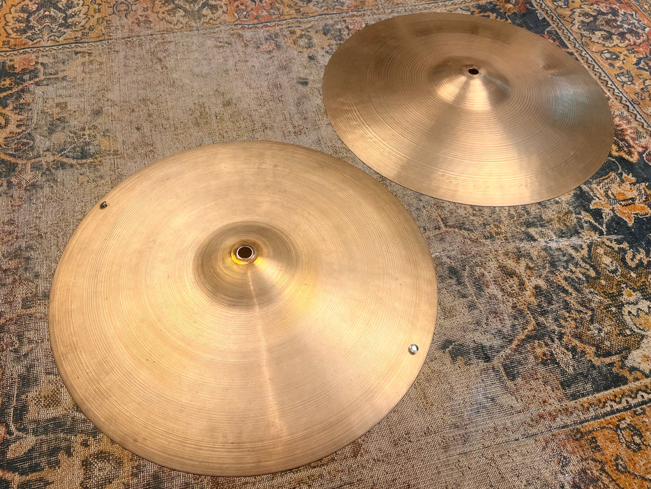 Ultra THIN RARE 1940s Vintage Zildjian Trans Stamp 14” Sizzle Hihats 562 728 g Golden Era