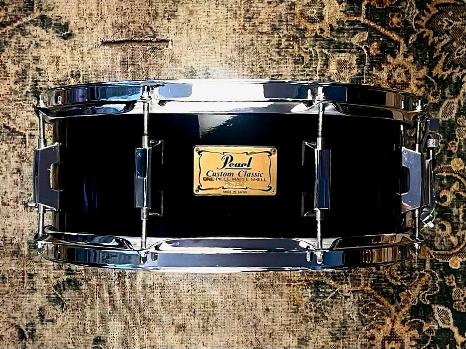 RARE MIJ Pearl ONE PIECE SOLID Maple Snare 5.5” X 14” Piano Black CUSTOM CLASSIC