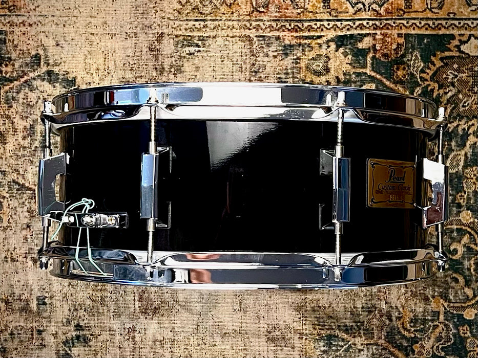 RARE MIJ Pearl ONE PIECE SOLID Maple Snare 5.5” X 14” Piano Black CUSTOM CLASSIC